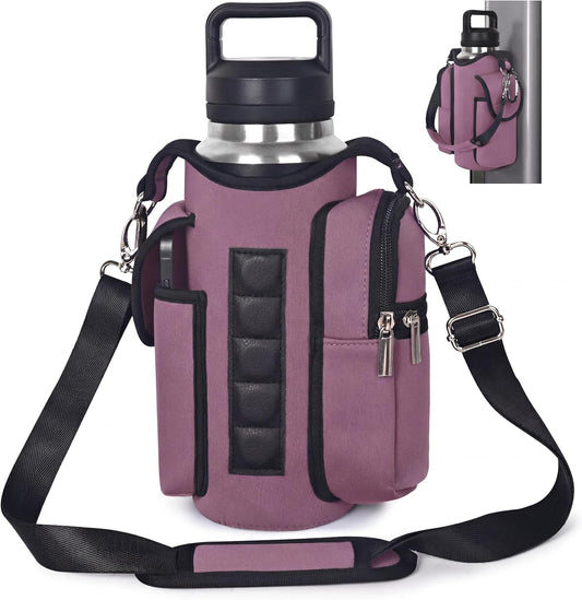 Magnetic Gym Tote,18-40oz Water Bottle Bag Holder,Neoprene Case Pouch with Phone Pocket,Men Women Workout Accessories
