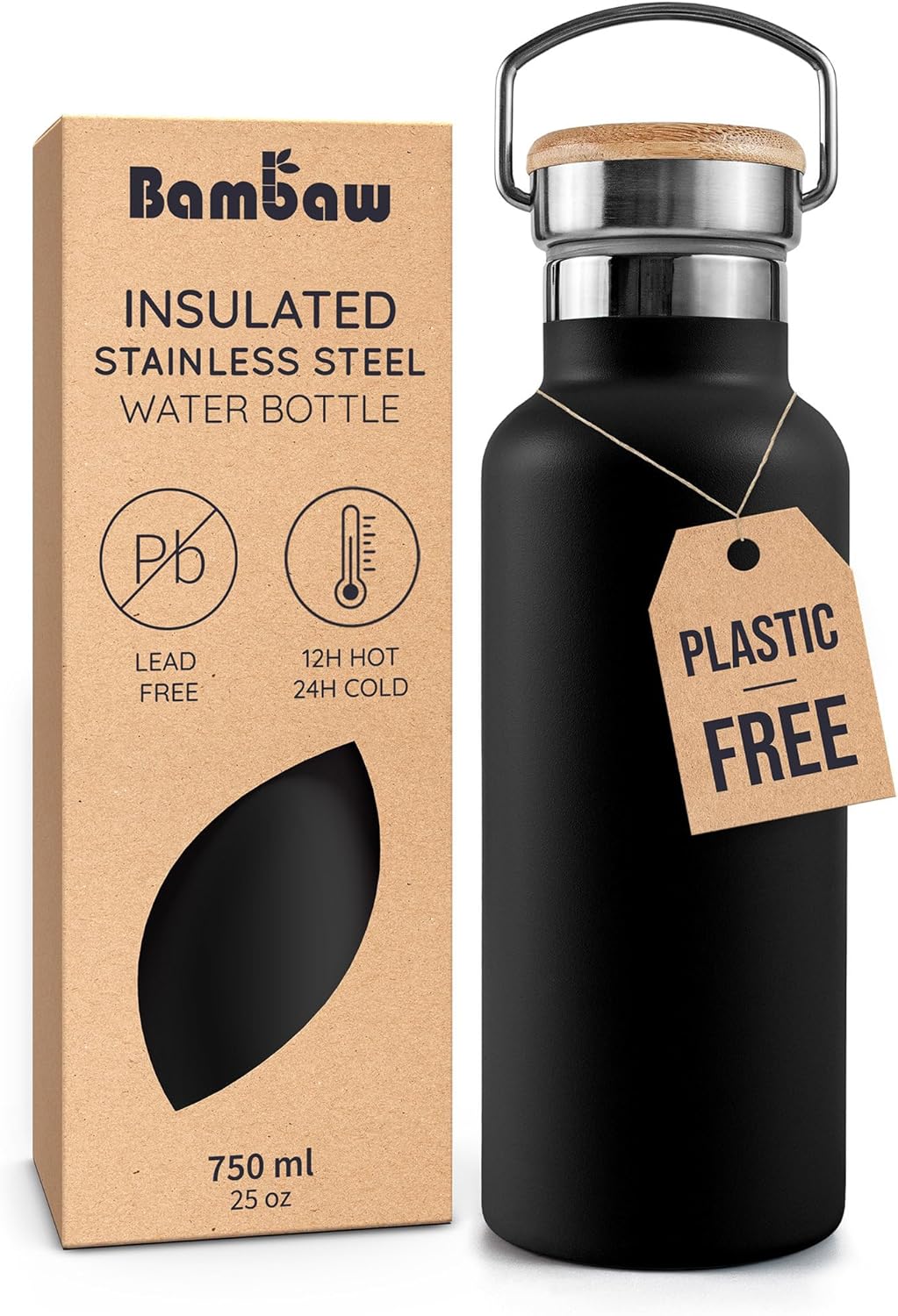 Bambaw 24 oz Stainless Steel Water Bottle, Insulated Metal Water Bottle Wide Mouth, Great for Hiking & Travel, With Handle Easy to Carry, Rust-Resistant & Durable (Aegean Blue)
