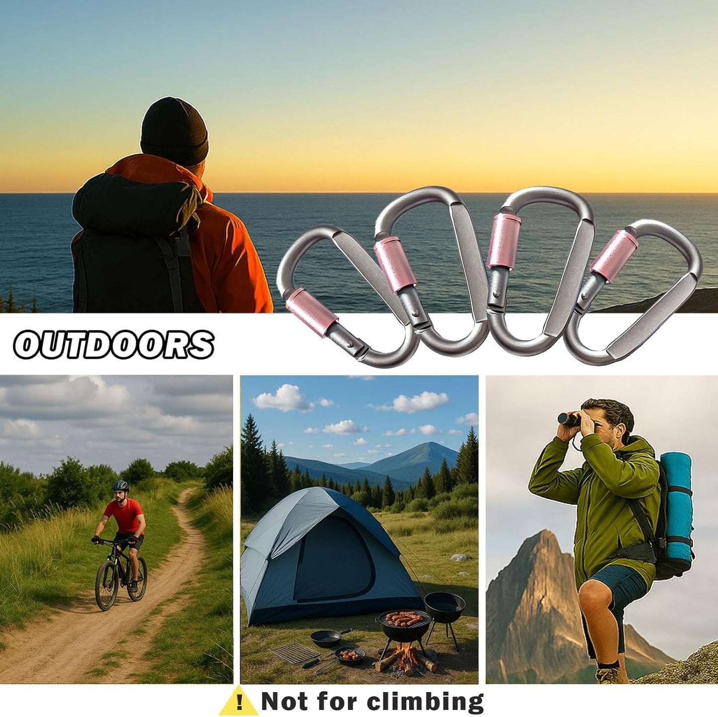 Paracord Keychain/Carabiner Clip - Jaymokes D Ring Metal Hook for Water Bottle, Key, Backpacks and More