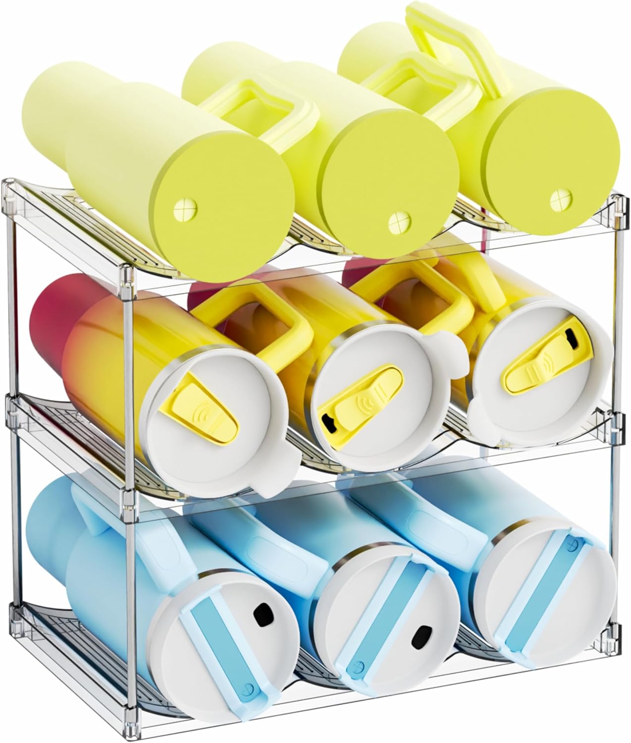 Yieach Larger Compartments Stackable Water Bottle Organizer for 40 oz Stanley Cup Holder,Yeti and Other Tumbler Organizer,3 Tier Wine Rack and Waterbottle Storage Rack for Kitchen Cabinets,Countertop