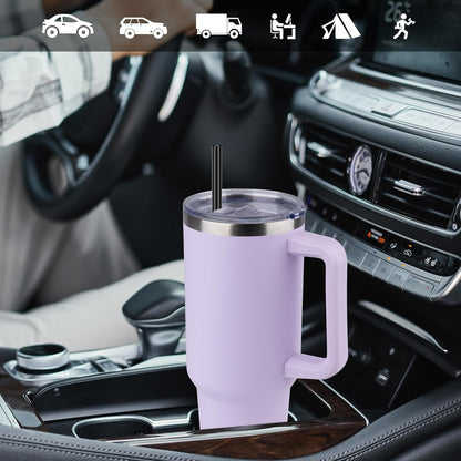 DOMICARE 40 oz Tumbler with Handle and Straw, Stainless Steel Tumbler with Lid and Straw, Reusable Vacuum Insulated Cup, Travel Coffee Mug, Blue, 1Pack