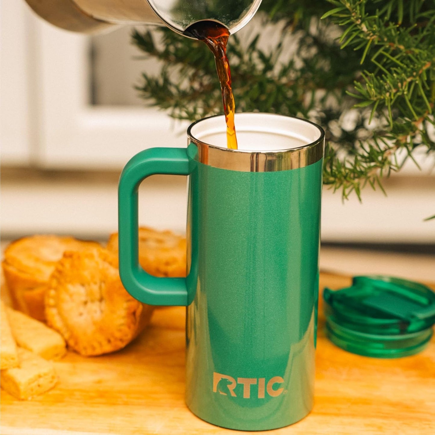 RTIC 20oz Road Trip Travel Mug with Lid and Handle, Ceramic Lined, Insulated, Stainless Steel, Metal, Double Wall Vacuum-Insulation, Portable Coffee, Tea Cup for Hot and Cold Drink, Black