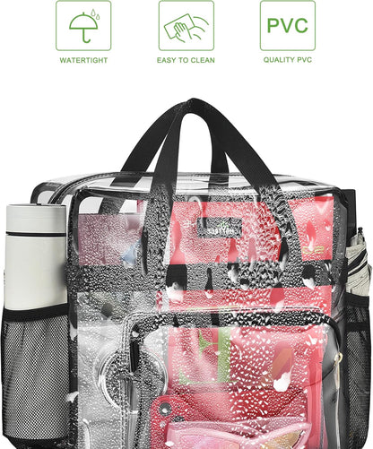 MAY TREE Clear Bag for Stadium Events, 12×5.5×12 Clear Tote Lunch Bag with Non-detachable Reinforced Straps for Work, Sporting Events and Gym, Black