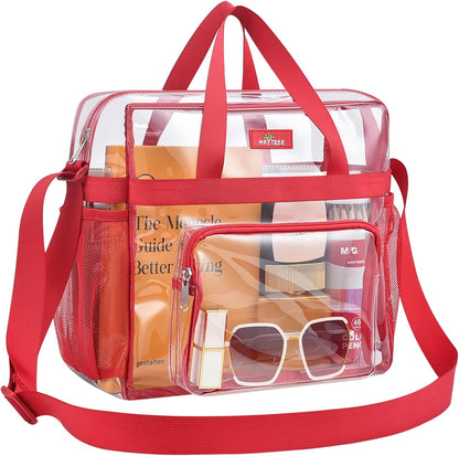 MAY TREE Clear Bag for Stadium Events, 12×5.5×12 Clear Tote Lunch Bag with Non-detachable Reinforced Straps for Work, Sporting Events and Gym, Black