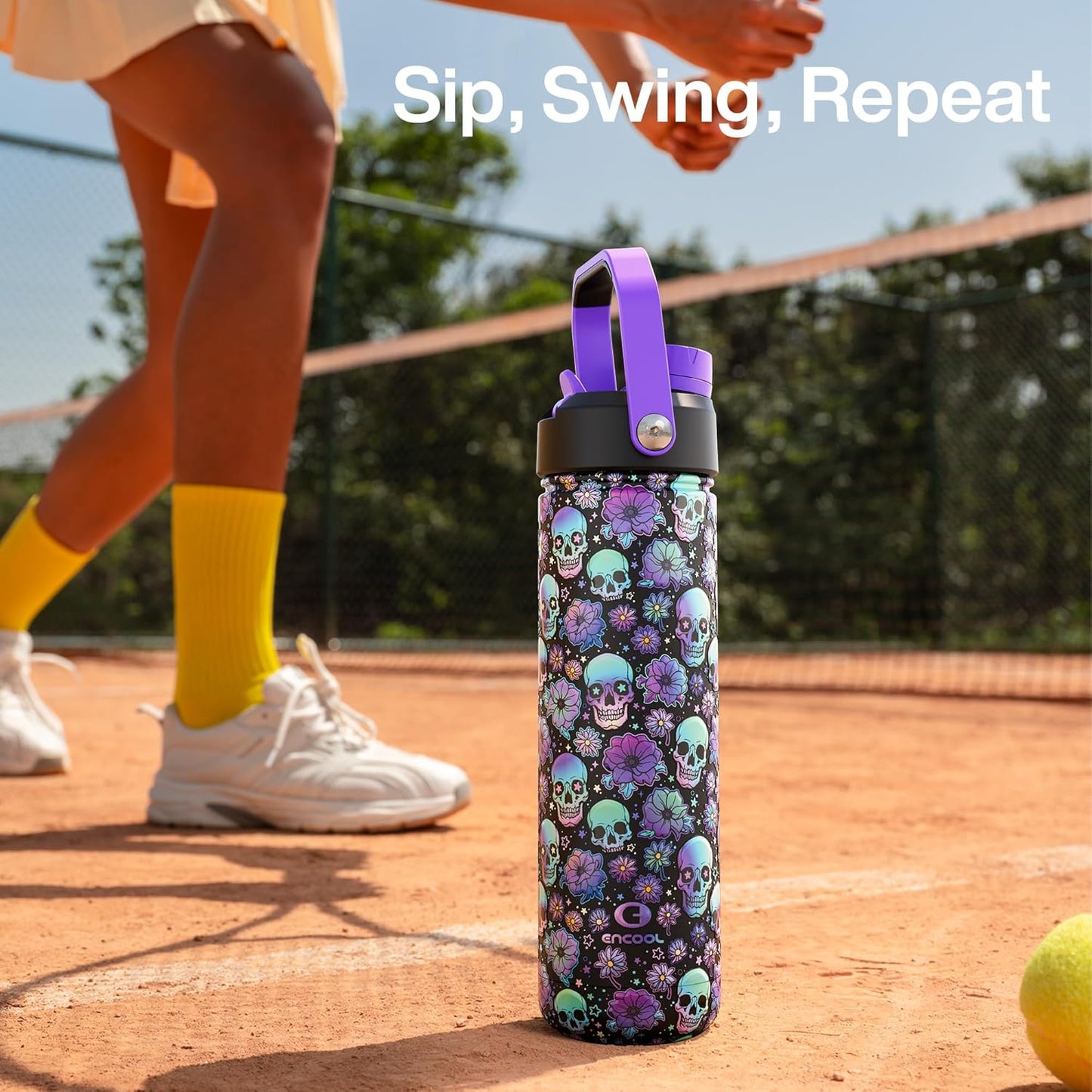 ENCOOL Insulated Water Bottle with Straw Stainless Steel Water Bottle, Leak-Proof, BPA-Free, Double Wall Vacuum Keeps Cold for 24 Hours for Sports, Travel, School (26 oz, Cotton Candy) - Colors B
