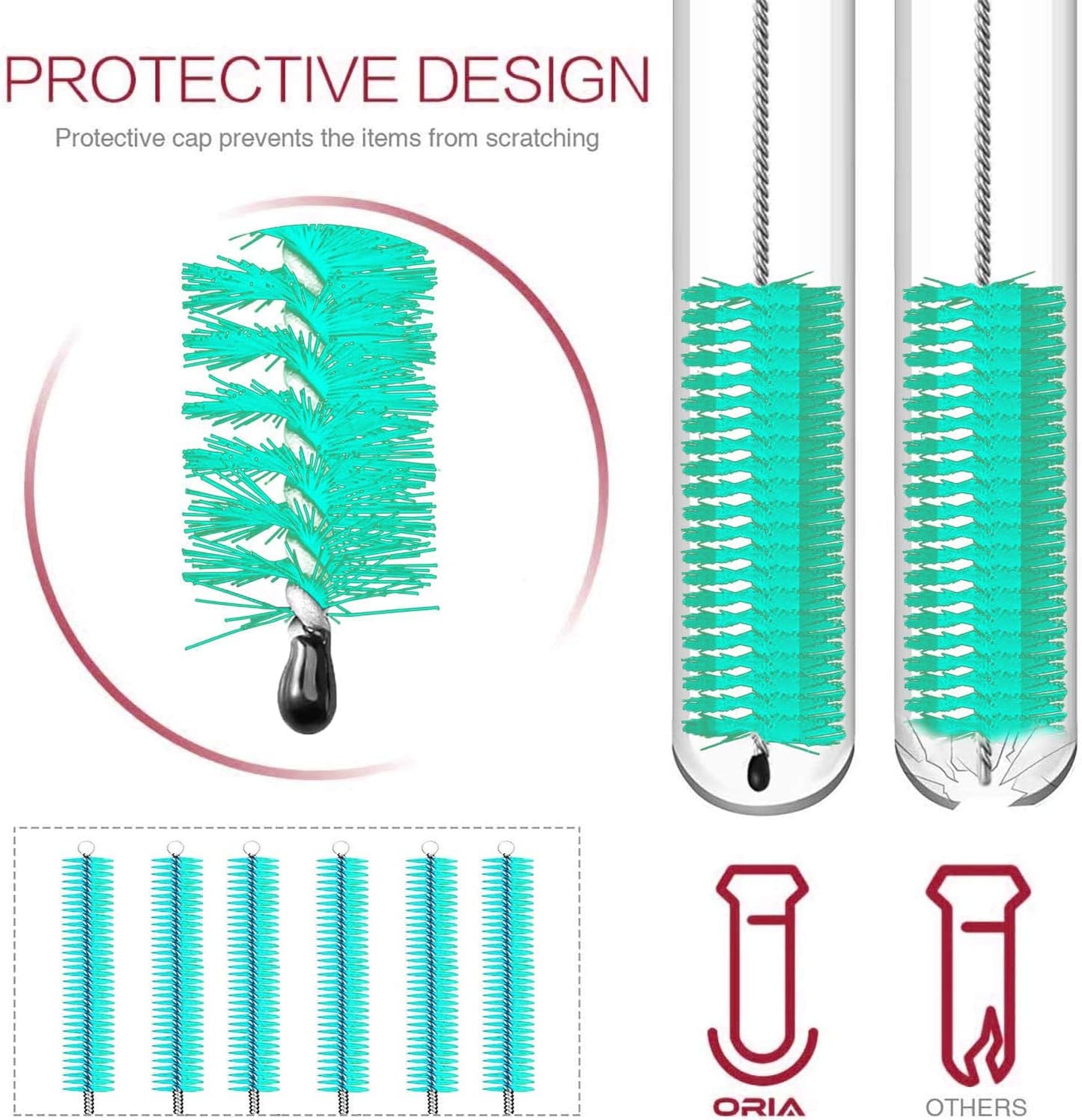 Long Straw Brush Cleaner (10 Pack), Flexible Nylon Tube Cleaning Brushes with 0.4" Bristles, Rust-Proof Stainless Steel Wire Washer for Reusable Tumblers, Sports Bottles & Pipes (10 Inch)