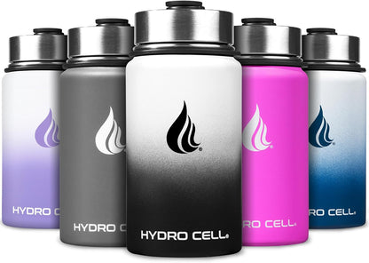 HYDRO CELL Stainless Steel Insulated Water Bottle with Straw - For Cold & Hot Drinks - Metal Vacuum Flask with Screw Cap and Modern Leakproof Sport Thermos for Adults (Neon 18oz)