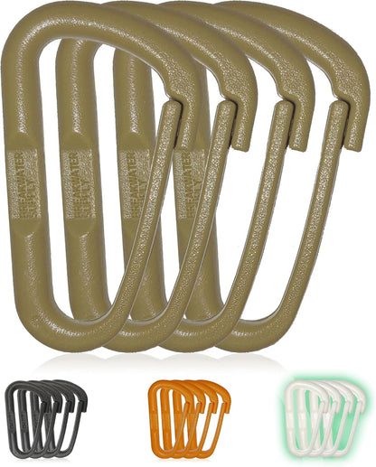 Breakwater Supply™ Hingeless Carabiner Hooks 4 Pack, Small 2-inch Gear Attachment Clips for Backpack, Keys, Keychain, Water Bottle, MOLLE + Ultralight, Tactical, D-Ring, Non-Corrosive, D-Shape