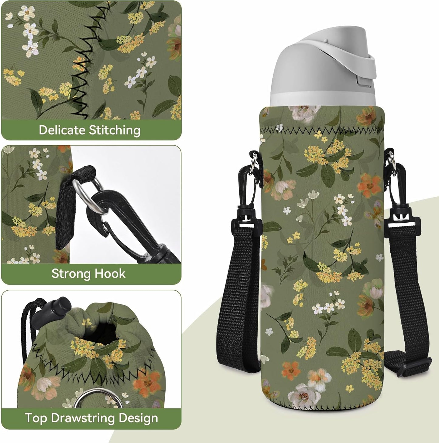 Neoprene 500ML/750ML/1000ML Water Bottle Bag Carrier, Portable Insulated Bottle Sling Holder Case Pouch with Adjustable Shoulder Strap for Men Women Walking Hiking Running
