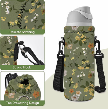 Neoprene 500ML/750ML/1000ML Water Bottle Bag Carrier, Portable Insulated Bottle Sling Holder Case Pouch with Adjustable Shoulder Strap for Men Women Walking Hiking Running