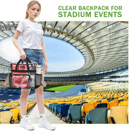 MAY TREE Clear Bag for Stadium Events, 12×5.5×12 Clear Tote Lunch Bag with Non-detachable Reinforced Straps for Work, Sporting Events and Gym, Black