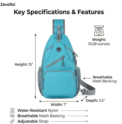 Javolto Sling Bag for Men Crossbody Backpack, Small Sling Backpack Mens Shoulder Bag, Casual Daypack Hiking Bag for Travel