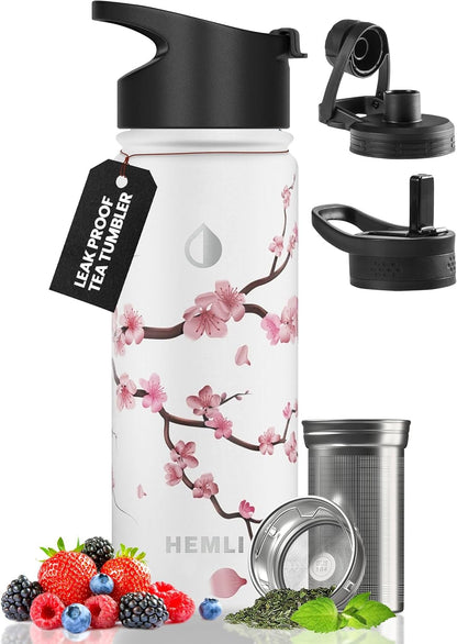 22 oz Ceramic Lined Tea Infuser Travel Tumbler, Micro-Mesh Stainless Steel Infuser, Pure Taste Ceramic Interior, Triple Insulated 12hr Hot Cold, Dual Sip & Straw Lid, Scratch-Resistant
