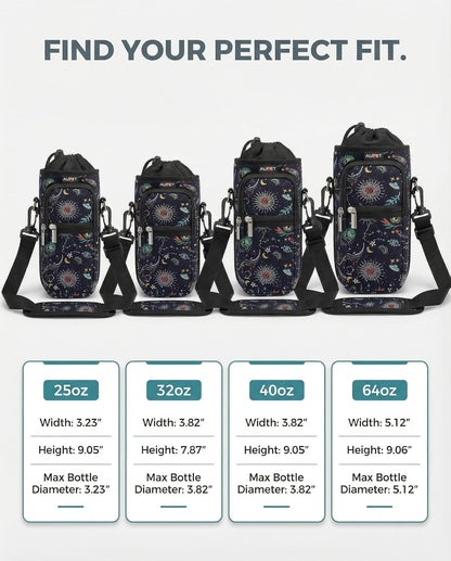 AUPET Water Bottle Sling Bag Sleeve Holder Carrier 25/32/40/64 oz,Insulated Crossbody Water Bottle Case Cover with Strap and Pockets for Men/Women Walking Hiking