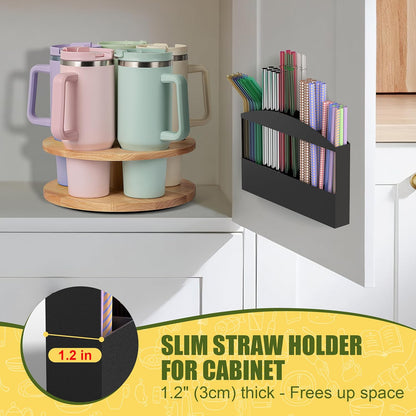 MyLifeUNIT Straw Holder for Cabinet Door, Metal Straw Dispenser Organizer Wall Mount with Double Sided Adhesive Tape, Compatible with Tumbler Straws and Coffee Stirrers