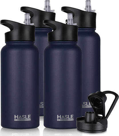 HASLE OUTFITTERS 32 oz Insulated Water Bottle Stainless Steel Double Walled Vacuum Sports Water Bottle with 2 Lids (Straw and Spout Lid) for Gym Camping Hiking(Black,1)