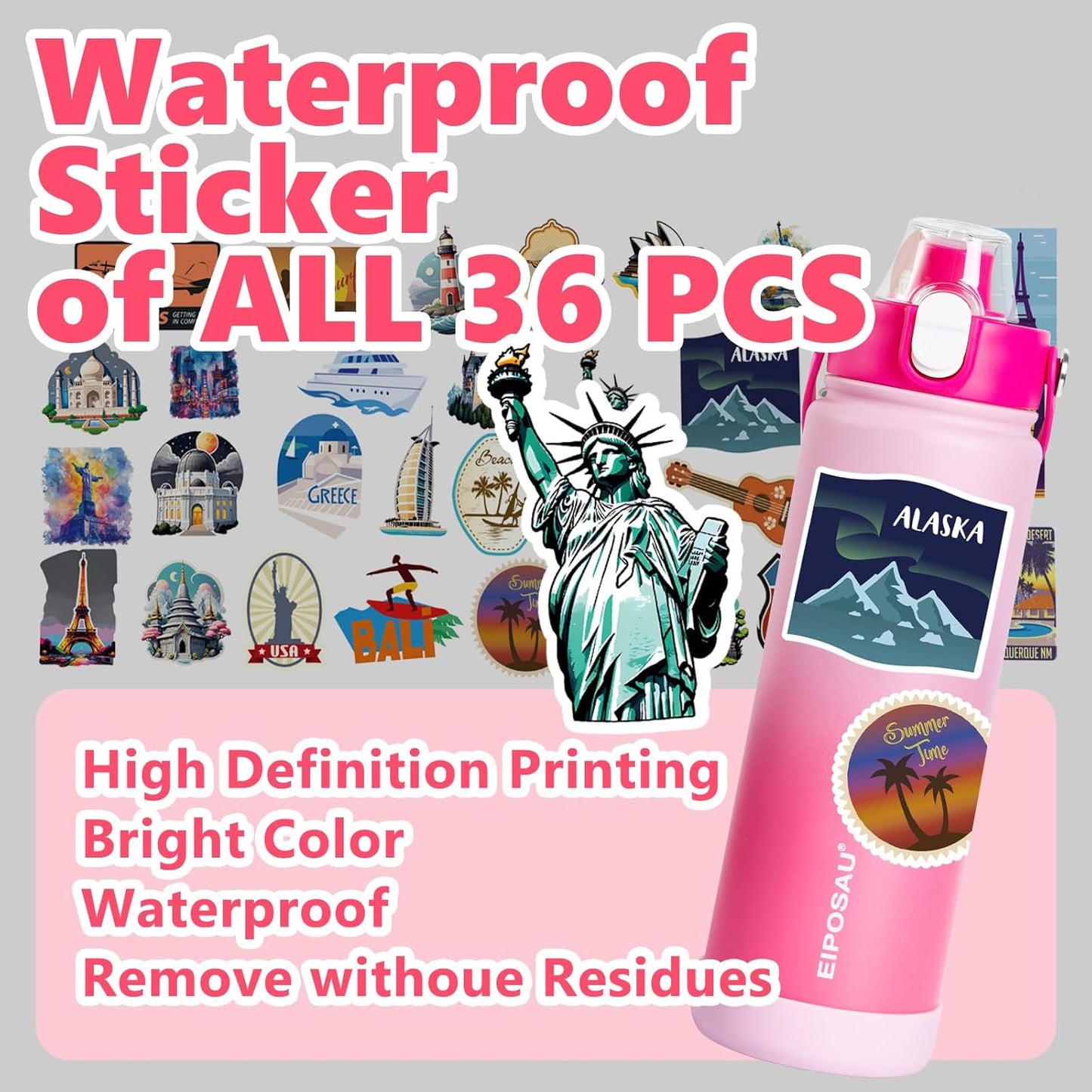 Insulated Water Bottle with Lid & Boot & Stickers, 24 oz Stainless Steel Sweat Free Bottle Keep Cold 24H, BPA-Free Sports Wide Mouth Water Bottle, BlueBlack