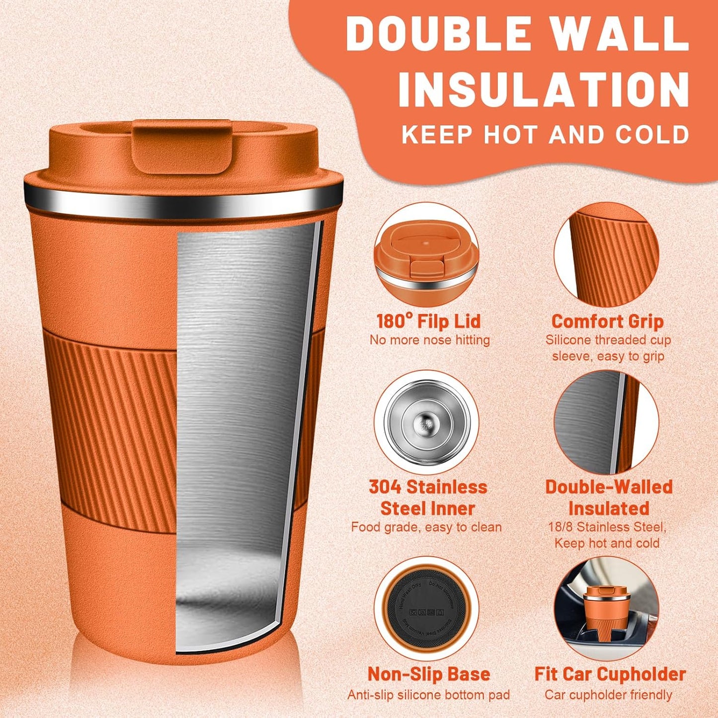 DUBUXW Insulated Coffee Tumblers with Flip Lid 12oz / 17oz, Stainless Steel Travel Coffee Mug Leak Proof, Vacuum Insulated Coffee Mug Reusable Cup, Keeps Cold and Hot for Coffee Tea