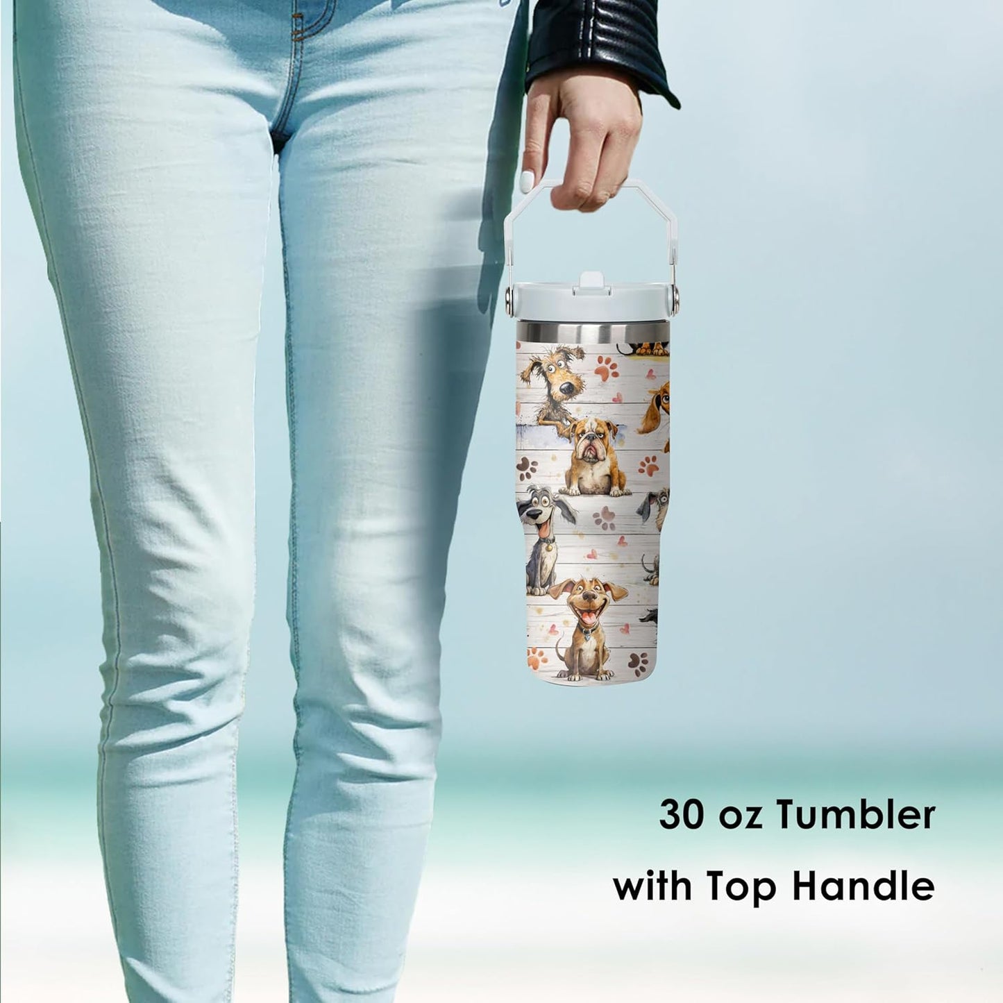 30 oz Peacock Blue Flip Straw Tumbler with Top Handle for Peacock Blue Lover Resuable Vacuum Insulated Flip Top Water bottle for Home Office Car