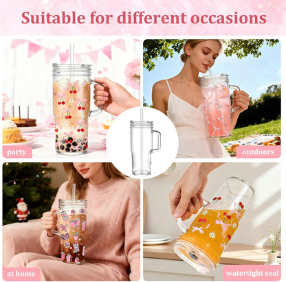 2Pack 40OZ Glass Tumbler with Handle,Glass Cup with Lid and Straw,Reusable Glass Iced Coffee Cup for Beer, Smoothies, Juice,Hot/Cold Drinks-Suitable for Birthday,Wedding