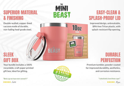 Beast 10 oz Tumbler Stainless Steel Vacuum Insulated Coffee Ice Cup Double Wall Travel Flask (Arctic White)