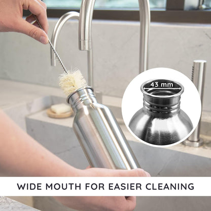 Bambaw Stainless Steel Water Bottles 32 oz, Non-insulated Single Wall Metal Water Bottle Stainless Steel, Reusable & Eco Friendly, Dishwasher Safe – Silver | Non-insulated