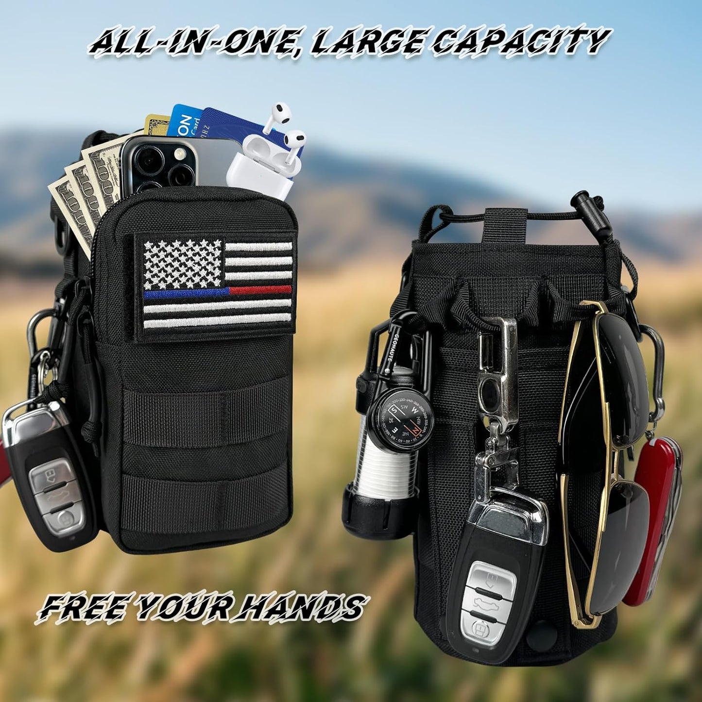 Water Bottle Holder with Strap - Tactical Insulated Water Bottle Sleeve with MOLLE System Water Bottle Cover Cross-Body Pouch for Walking Hiking Camping Gym 32oz&40oz