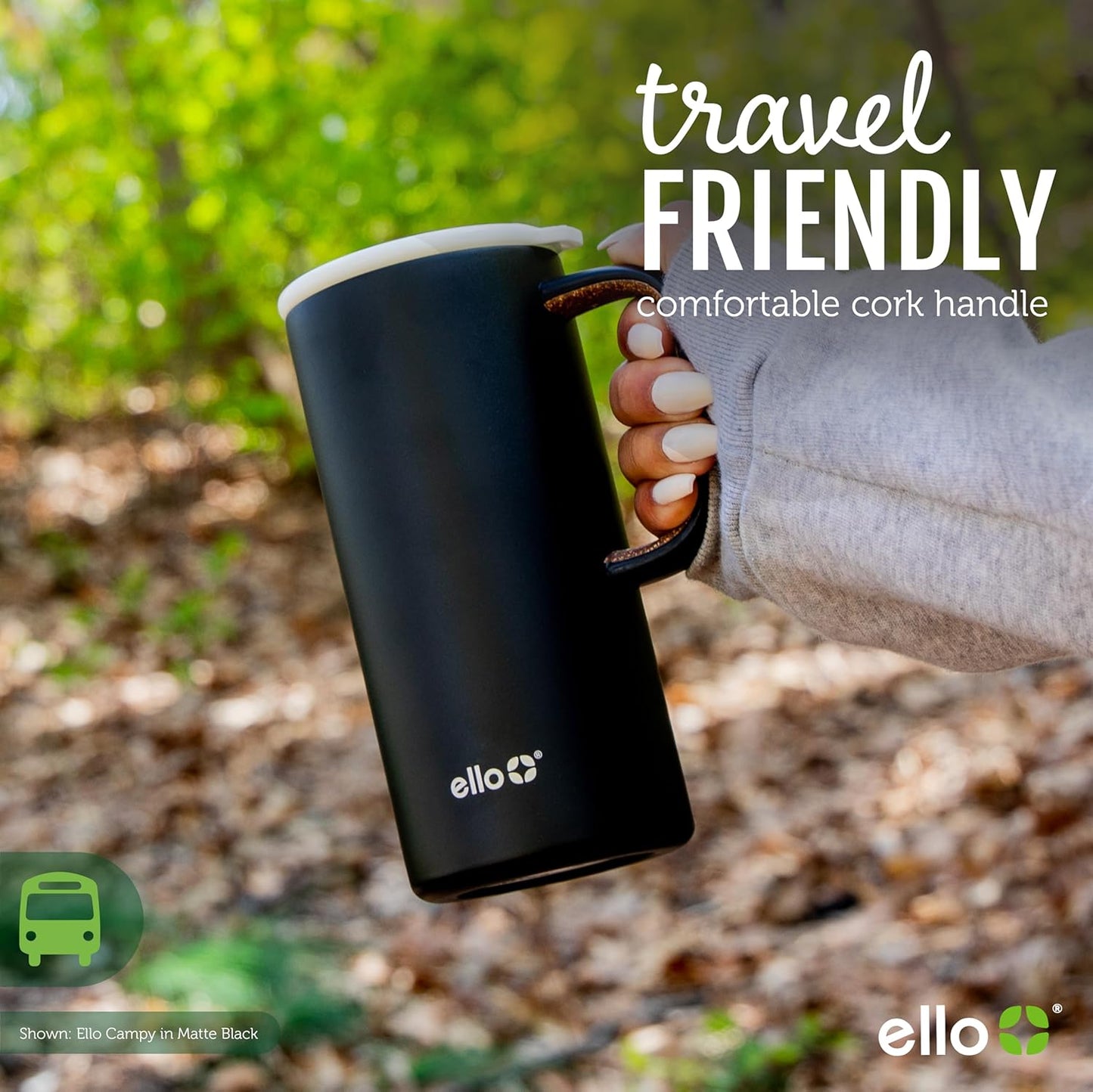 Ello Campy 18oz Stainless Steel Travel Mug with Handle and Leak Proof Lid | Vacuum Insulated Coffee Cup for Hot or Cold Drinks | Reusable, BPA Free | Gift for Coffee Lovers, Matte Black