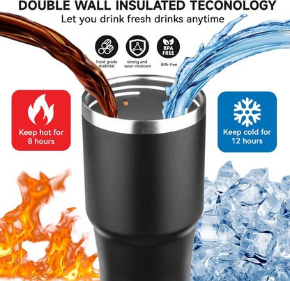 30oz Tumbler with Handle and Flip Straw Lid Double Wall Insulated Travel Coffee Mug Stainless Steel Vacuum Insulated Coffee Tumbler Cup for Hot and Cold Beverages,Leak-proof&BPA-free (30oz,Black)