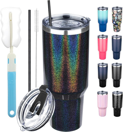 20 oz Tumbler with Lids and Straws, Stainless Steel Insulated Coffee Tumbler, Double Wall Vacuum Insulated Travel Mug Cup, Leakproof Thermal Coffee Cup for Hot and Cold Drinks (azure blue)