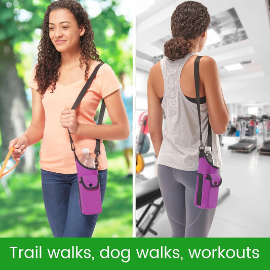 Smooth Trip AquaPockets Neoprene Water Bottle Holder with Strap - Neoprene Sling Bag with Water Bottle Holder, Phone Pouch and Adjustable Strap for Walking and Hiking - Fits up to 32 oz. Bottles