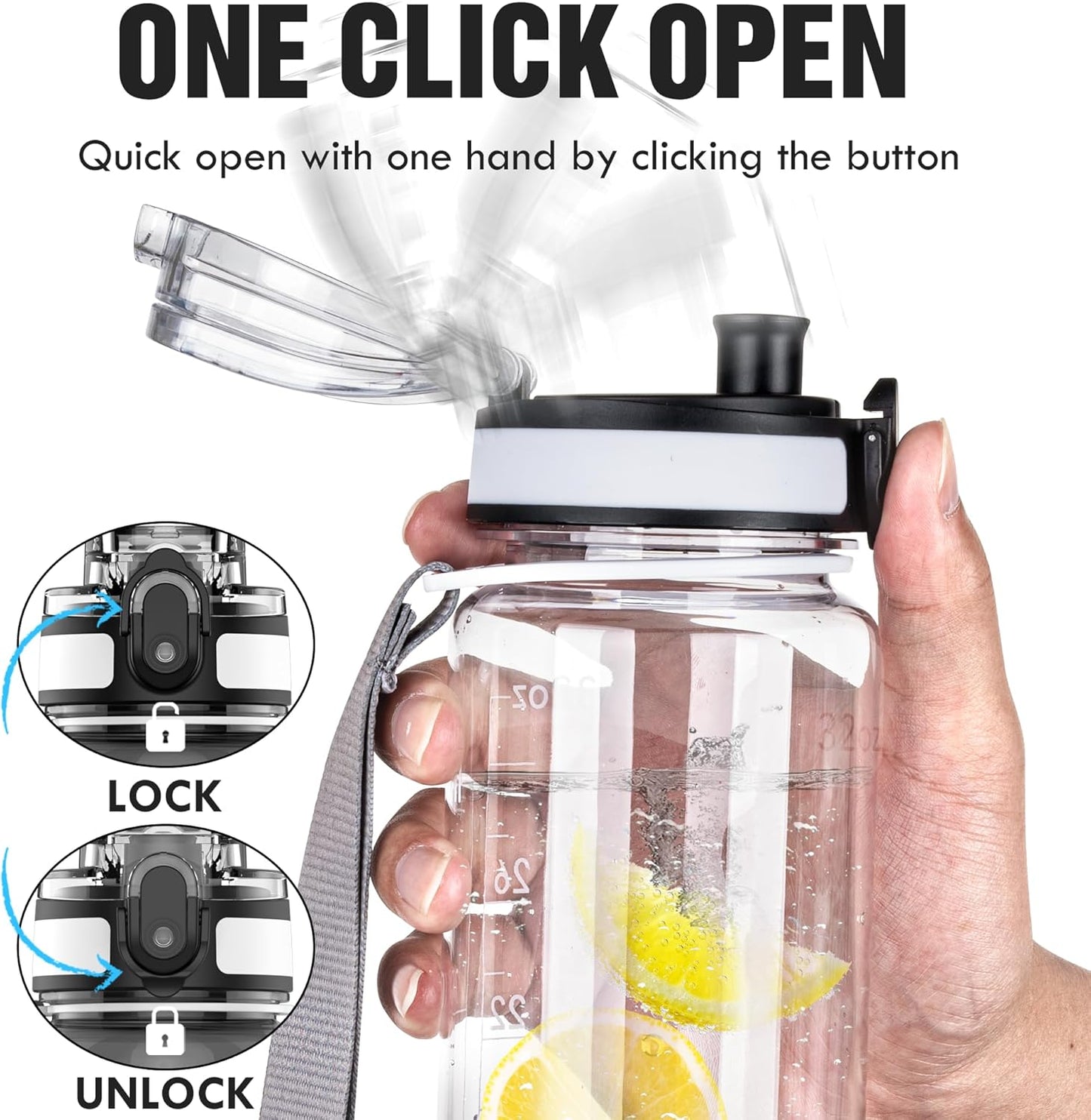 OLDLEY Water Bottle, 32oz Motivational Sports Water Bottle with Time Marker - Times to Drink - Tritan, BPA Free, Wide Mouth Leakproof, Clear (1 Bottle)