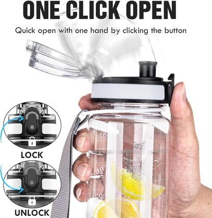 OLDLEY Water Bottle, 32oz Motivational Sports Water Bottle with Time Marker - Times to Drink - Tritan, BPA Free, Wide Mouth Leakproof, Clear (1 Bottle)