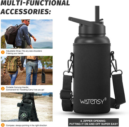 40oz Insulated Water Bottle (Cold for 48 Hrs),BPA Free&Leak Proof,Stainless Steel Water Flask,Water Jug with Straw Spout Lids for Gym,Hiking,Travel,Black Blue
