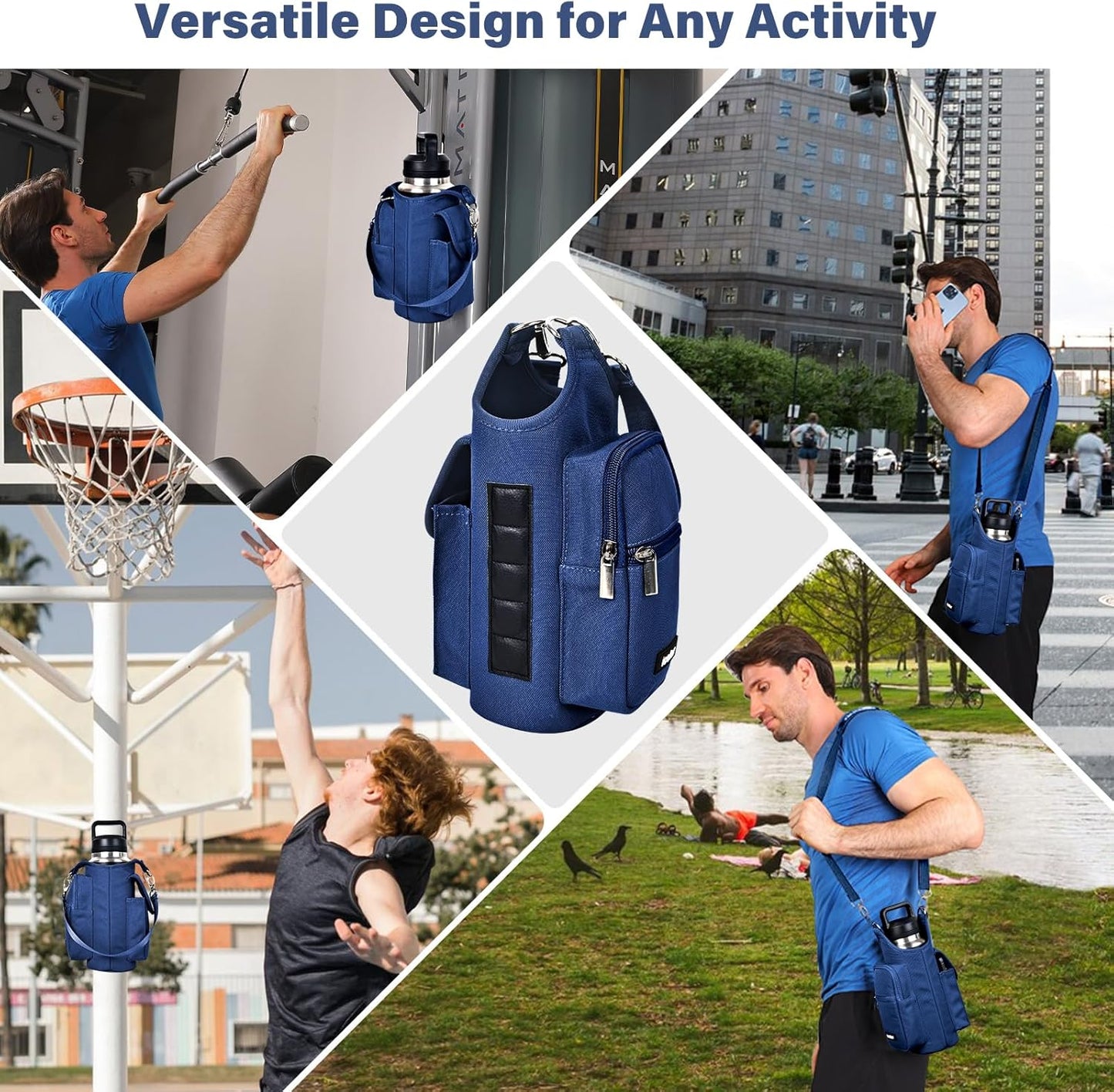 icolor Magnetic Gym Bag Water Bottle Carrier Holder with Phone Pockets & Shoulder Strap,Gym Magnetic Bag 5 Built-in Magnets Gym Accessories Organizer Sling Bottle Bag Pouch Sleeve
