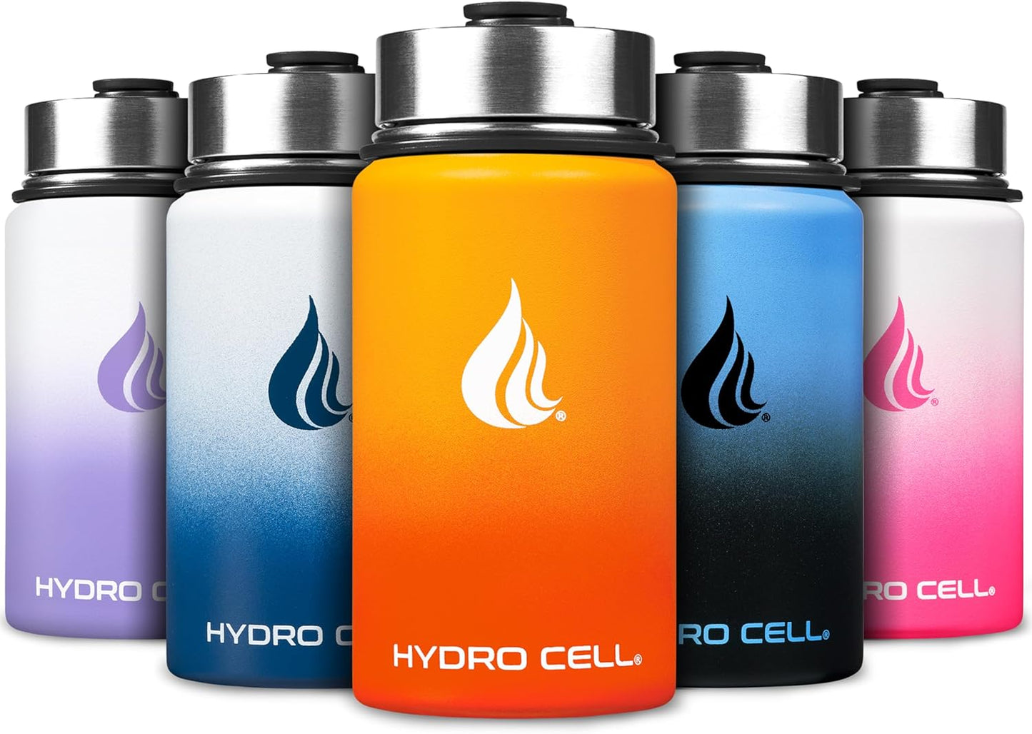 HYDRO CELL Stainless Steel Insulated Water Bottle with Straw - For Cold & Hot Drinks - Metal Vacuum Flask with Screw Cap and Modern Leakproof Sport Thermos for Adults (Neon 18oz)