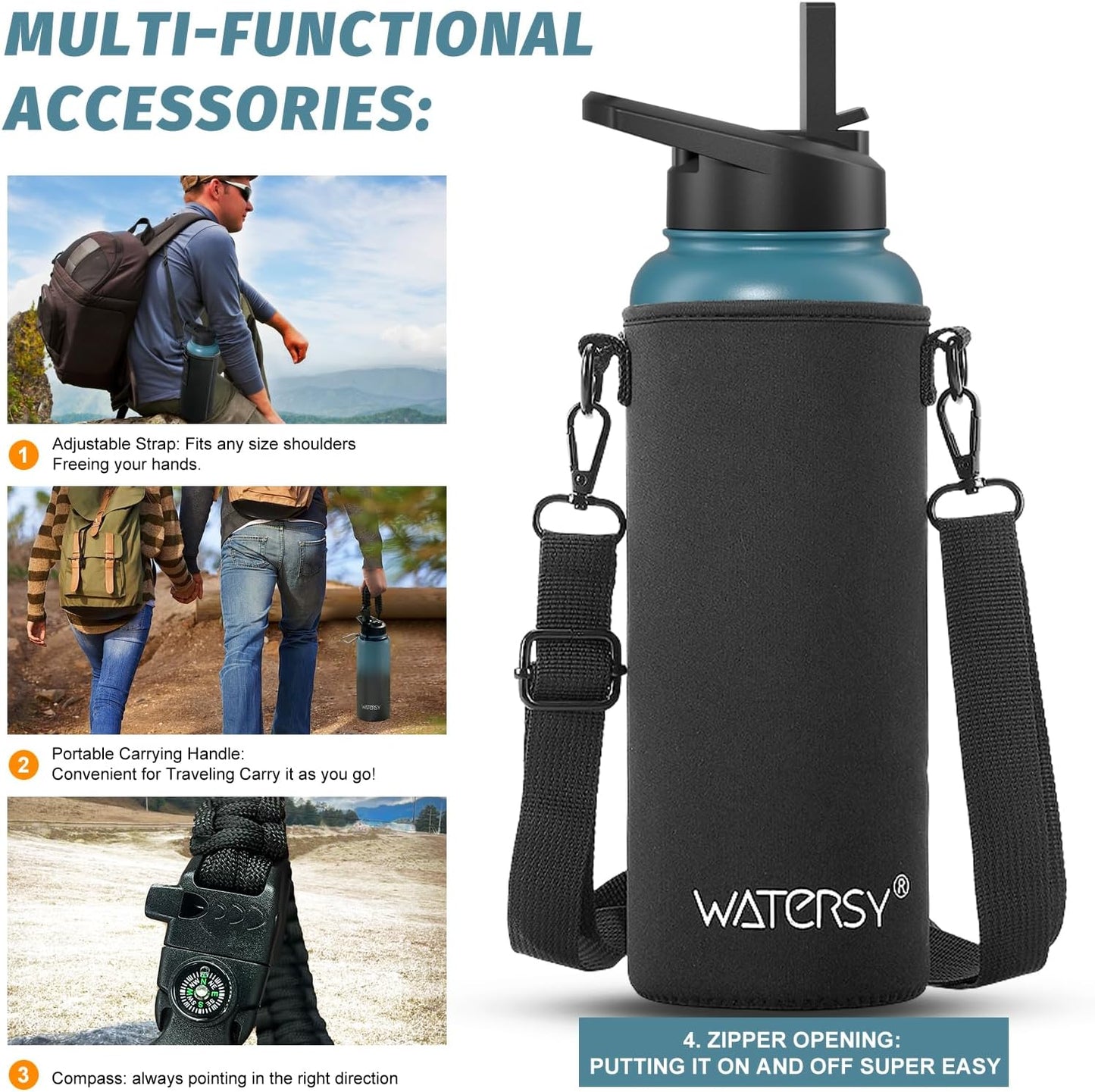 40oz Insulated Water Bottle (Cold for 48 Hrs),BPA Free&Leak Proof,Stainless Steel Water Flask,Water Jug with Straw Spout Lids for Gym,Hiking,Travel,Black Blue