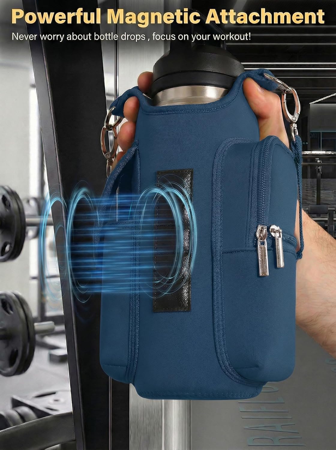 Magnetic Gym Tote,18-40oz Water Bottle Bag Holder,Neoprene Case Pouch with Phone Pocket,Men Women Workout Accessories