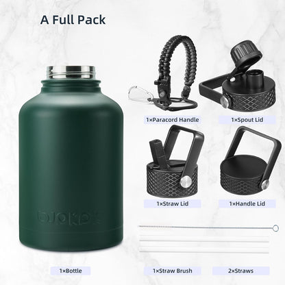 BJPKPK Insulated Water Bottles with Straw Lid, 40oz Stainless Steel Water Bottles with 3 Lids, BPA Free Leakproof Thermo, Tumblers, Cups for Sports, Gym- Midnight - Colors A