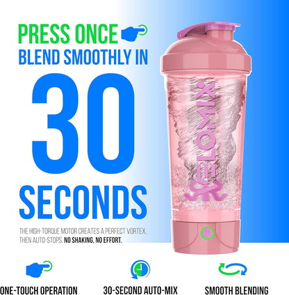 VELOMIX Electric Protein Shaker Bottle - 24 oz | USB-C Rechargeable | Leak Proof Shaker Cups for Protein Shakes | Portable Blender for Shakes and Smoothies (Electric-Transparent)