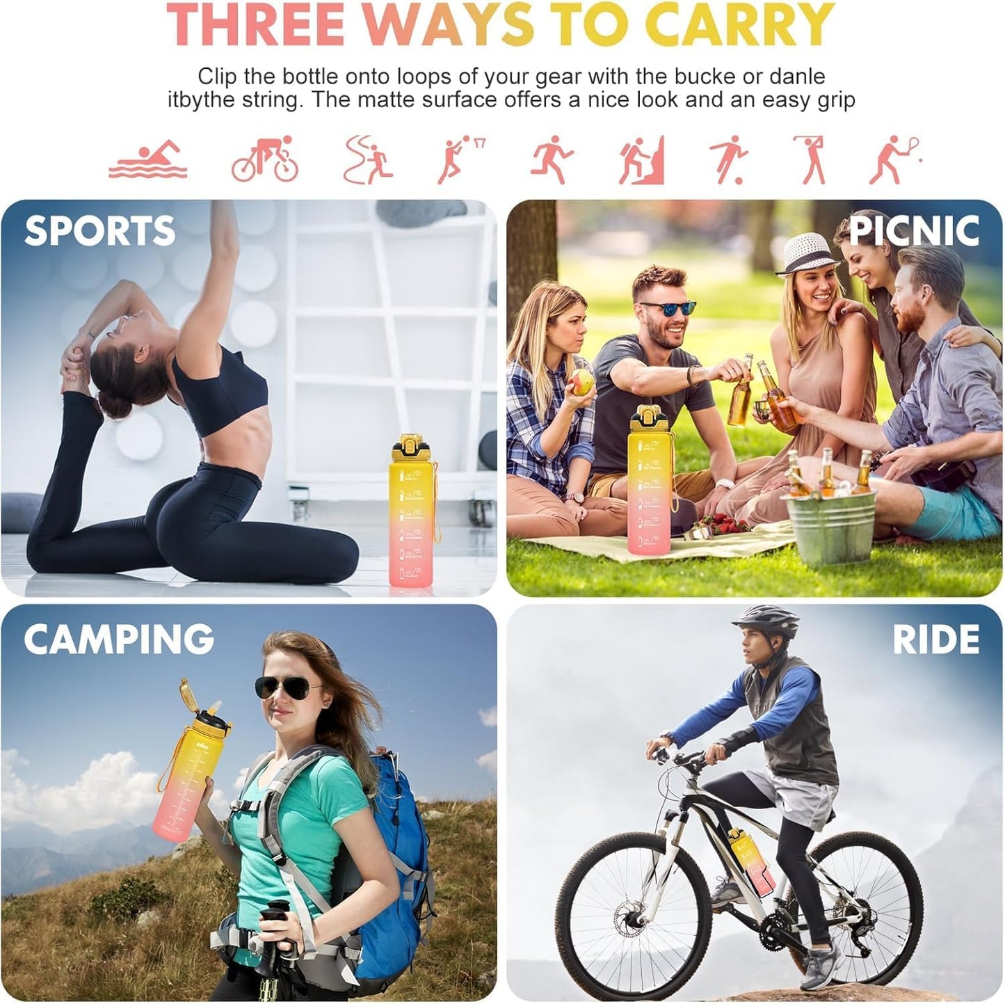 Water Bottle with Straw 1L,Boys Water Bottles with Straw 1 Litre,Waterbottle Leak-Proof Sports Water Bottle,Plastic Drinks Bottles Toxin Free，Bpa-Free (Cyan Black)