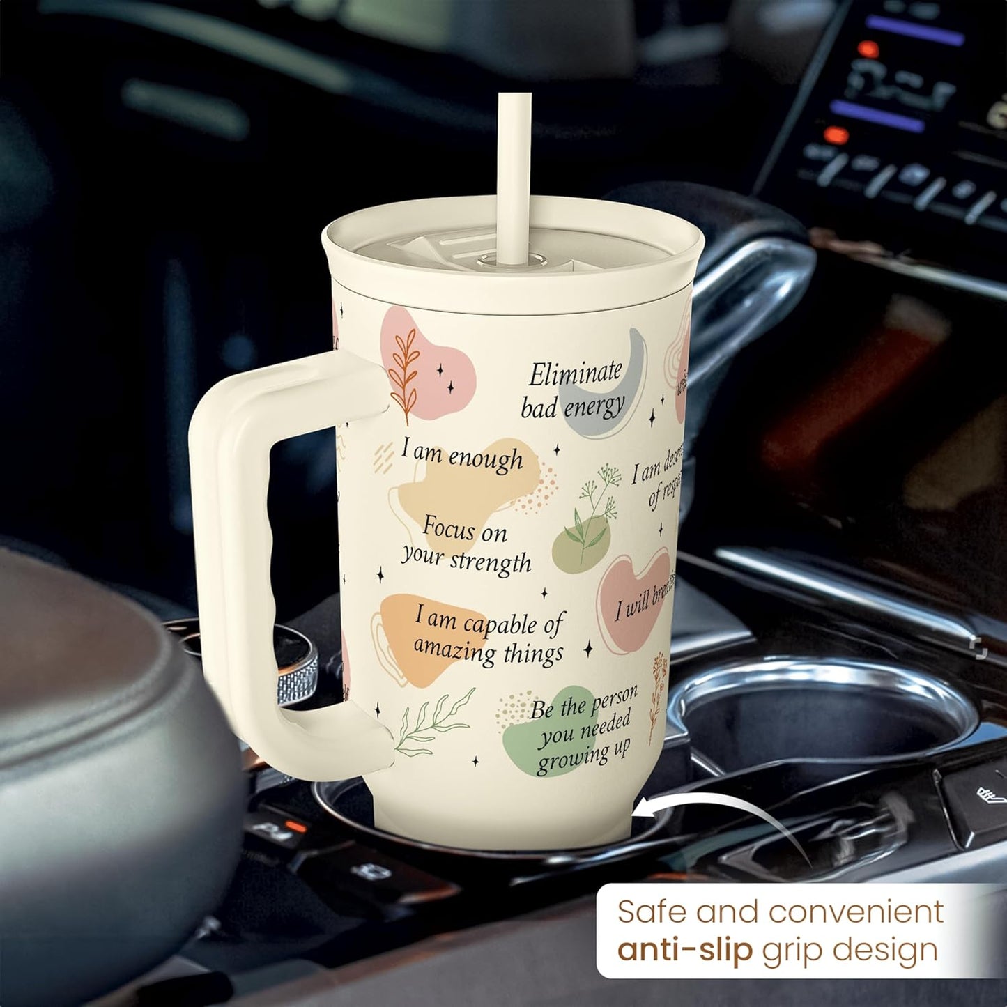 Floral Tumbler with Handle 40oz, Stainless Steel Insulated Tumblers Coffee Travel Mug Cup with Straw, Flower Coffee Cup Gifts for Women Girls, Gift for Her on Christmas Birthday Mothers Day
