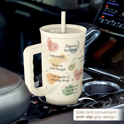 Floral Tumbler with Handle 40oz, Stainless Steel Insulated Tumblers Coffee Travel Mug Cup with Straw, Flower Coffee Cup Gifts for Women Girls, Gift for Her on Christmas Birthday Mothers Day