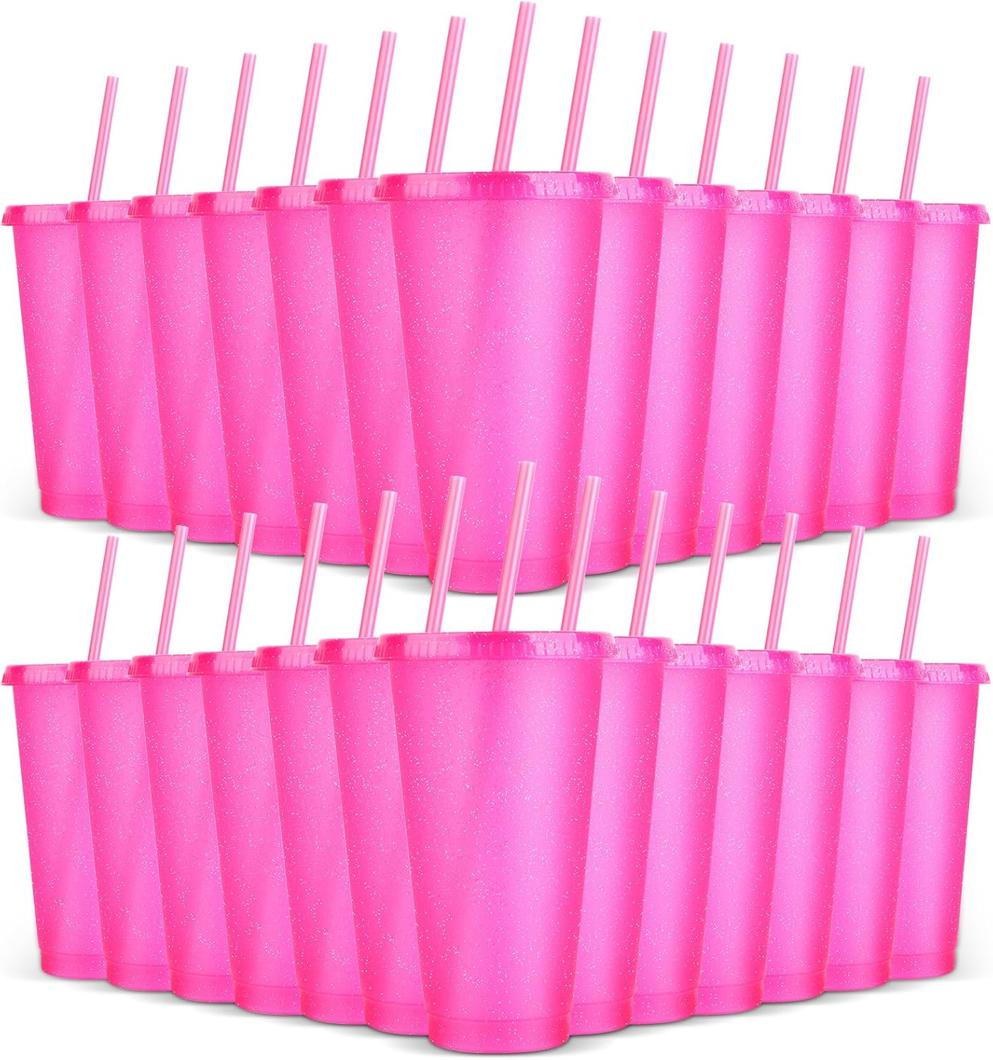24 Pack Plastic Tumblers with Lids and Straw, Reusable Cups with Lids and Straws Colorful Cups for Cold Drink Iced Coffee, Plastic Tumbler Bulk for Party Birthday Gifts (24 oz, Stylish Colors)