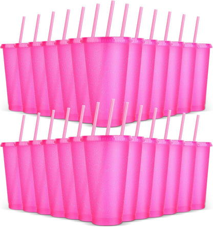 24 Pack Plastic Tumblers with Lids and Straw, Reusable Cups with Lids and Straws Colorful Cups for Cold Drink Iced Coffee, Plastic Tumbler Bulk for Party Birthday Gifts (24 oz, Stylish Colors)