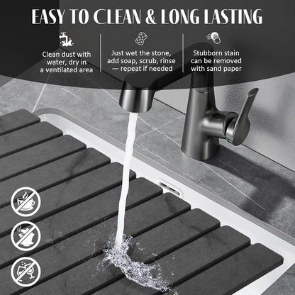 Large Stone Dish Drying Mat for Kitchen Counter – 24"(L)×16 "(W) Foldable Super Absorbent Diatomaceous Earth Dish Drying Mat, Kitchen Counter Mats for Plate Rack, Cups, Match Any Countertop - Gray