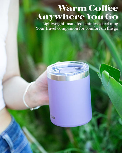 12oz Insulated Coffee Mug with Lid – Includes Two Lids, Stainless Steel Coffee Travel Mug with Handle, Double Wall Vacuum Insulated Camping Mug for Home, Office & Outdoor, Navy Blue