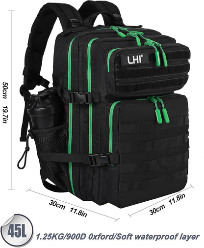 LHI Military Tactical Backpack for Men and Women 45L Army 3 Days Assault Pack Bag Large Rucksack with Molle System - Black - Colors B