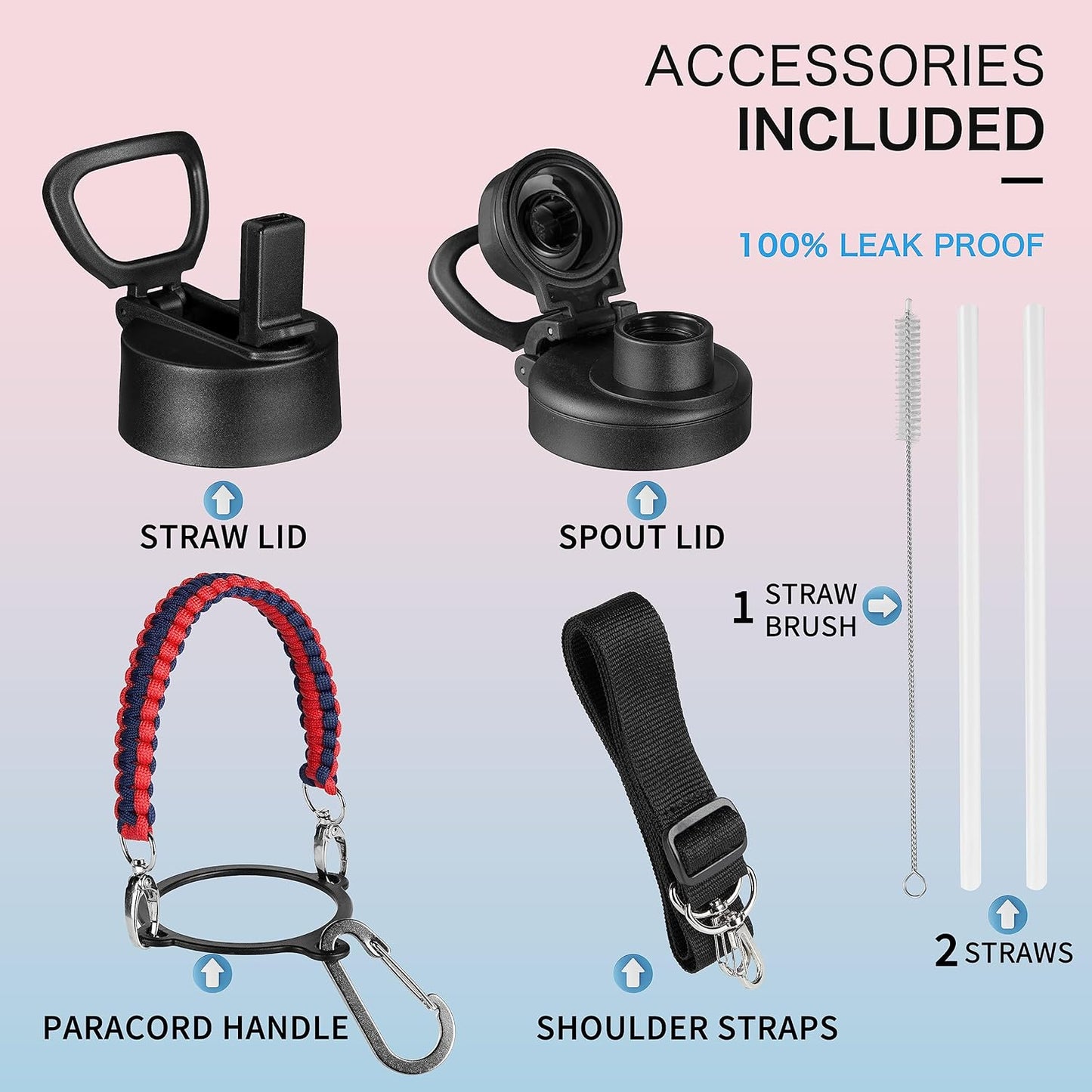 KXIAOCHEN Insulated Water Bottle With Strap, Cold For 48 Hrs Leak Proof, Triple Wall Stainless Steel Sports Water Bottle With Straw And Spout Lid For Gym Hiking Travel