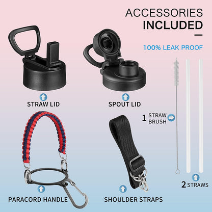 KXIAOCHEN Insulated Water Bottle With Strap, Cold For 48 Hrs Leak Proof, Triple Wall Stainless Steel Sports Water Bottle With Straw And Spout Lid For Gym Hiking Travel